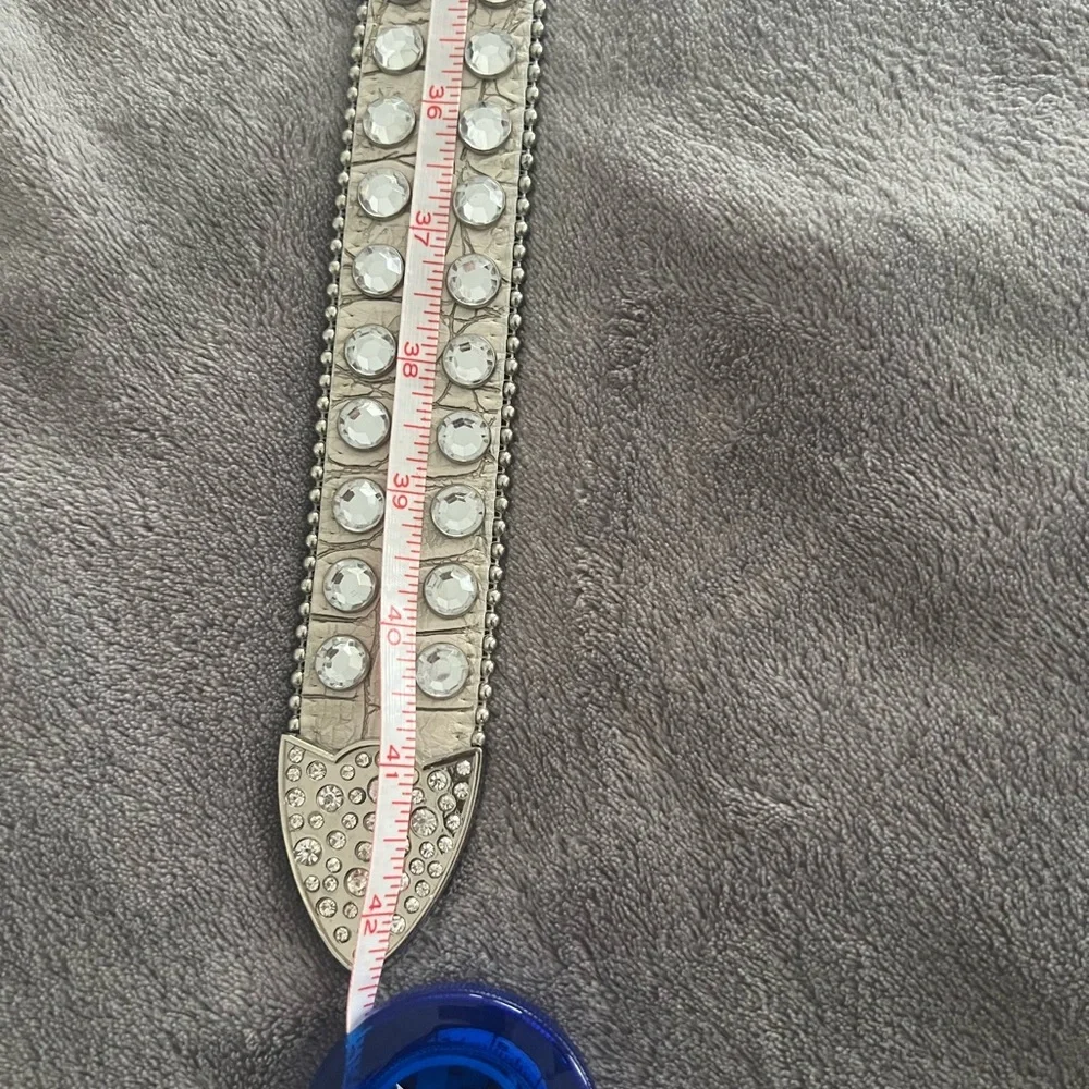 White Decorative Belt with Studs and Large Buckle